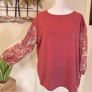 RUBY RD. PAISLEY 3/4 PUFFED SLEEVE PULLOVER TOP L NWT